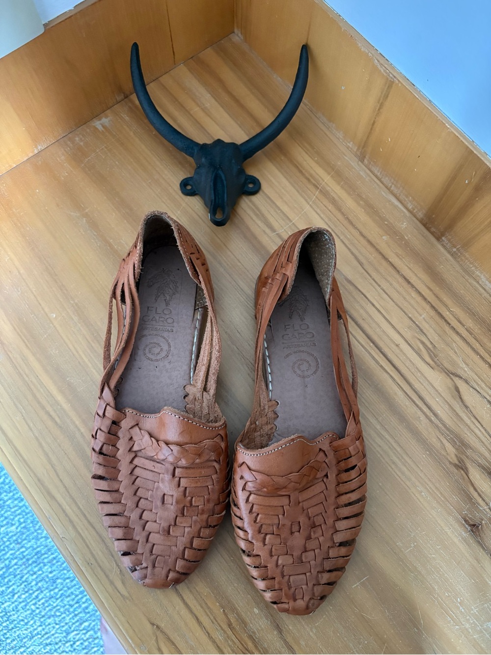 Woven Brown Leather Huarache Flats - Women's